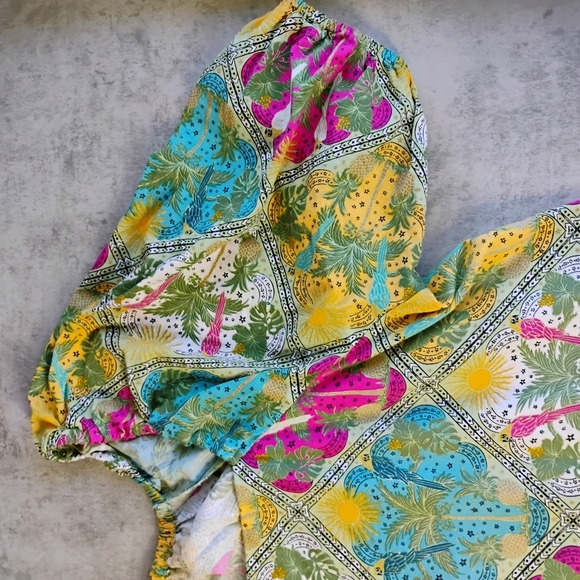 LOFT Palm Bubble Sleeve Square Neck Blouse Womens XL Multicolor Tropical Travel - Picture 6 of 11